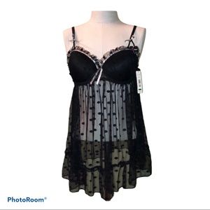 Rene Rofé Mesh Poka Dot Push Up Lingerie size large